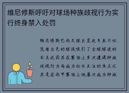 维尼修斯呼吁对球场种族歧视行为实行终身禁入处罚